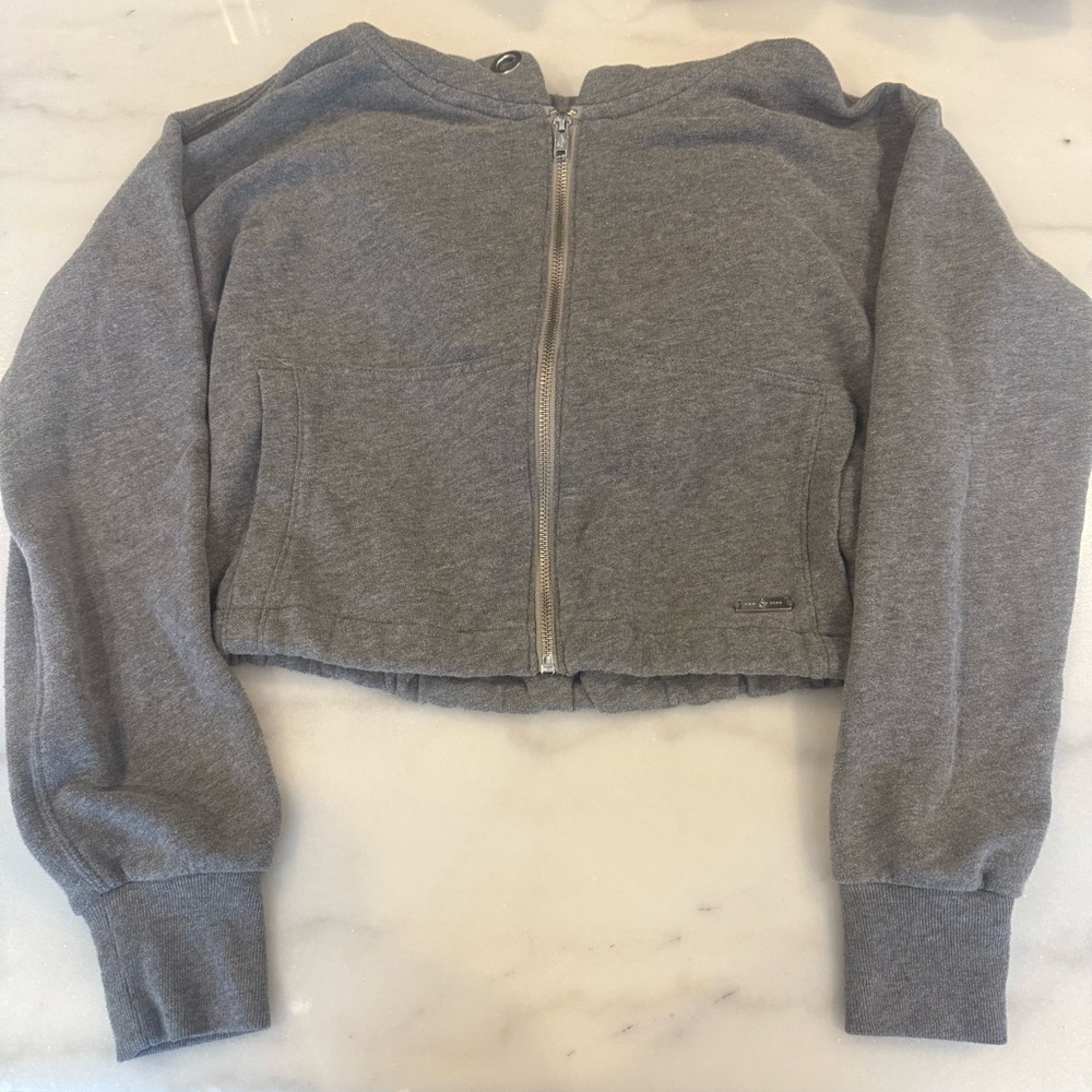 Abercrombie & Fitch Essential Hooded Full-Zip Grey Sweater - Size XS